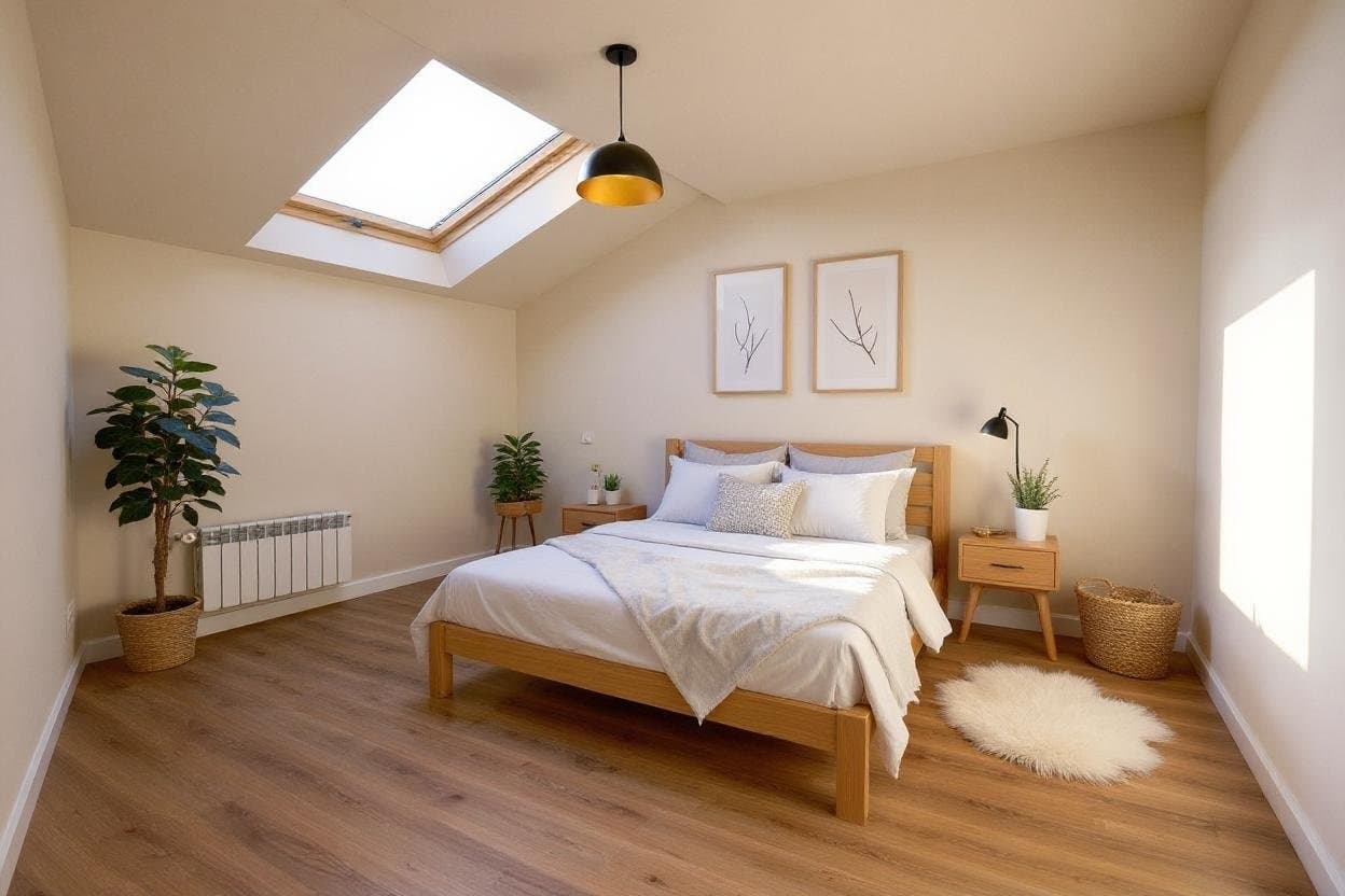 Dormitorio con home staging virtual en estilo nórdico para subastas inmobiliarias